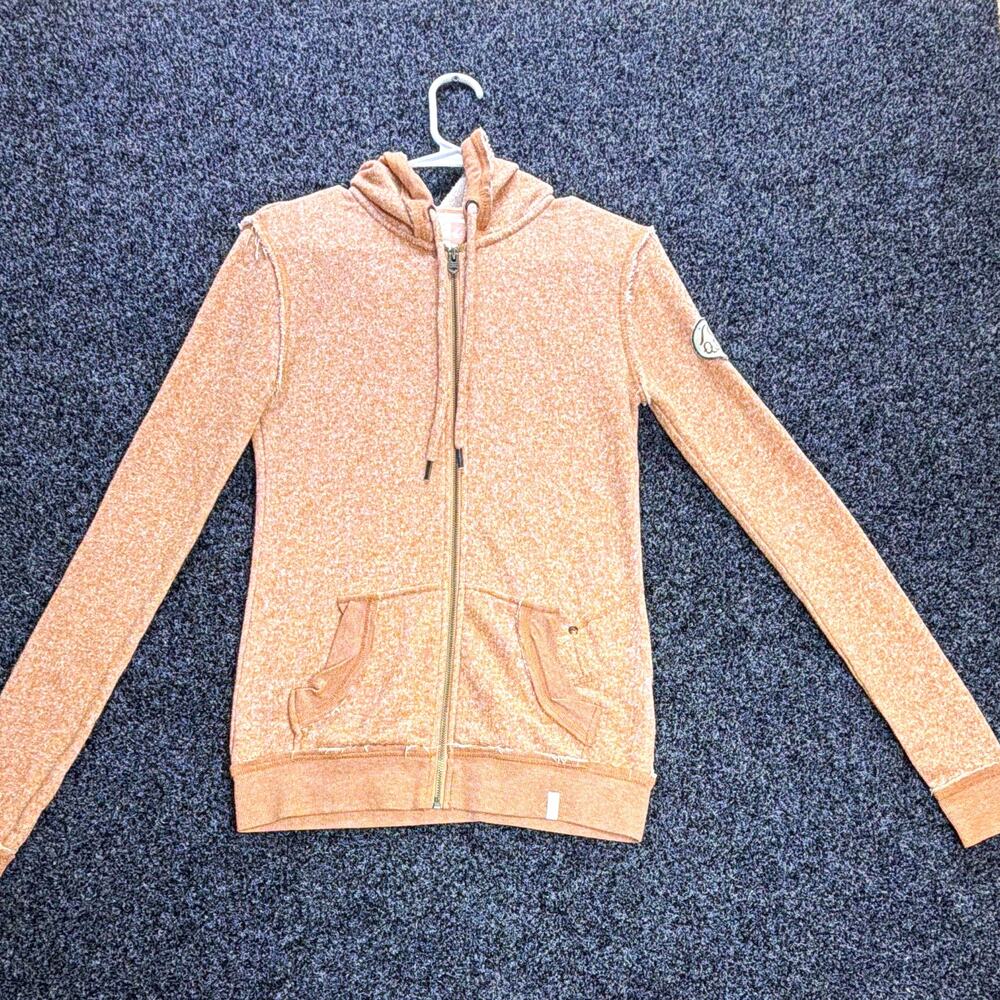 Quicksilver Women's Brown Heather Full Zip Hooded Knit Hoodie M Pockets Logo